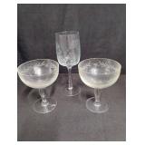 Vintage Etched Crystal Champagne Coupe Set