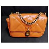 Orange Quilted Mini Handbag with Gold Chain