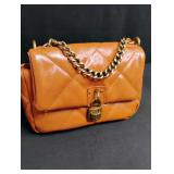 Orange Quilted Mini Handbag with Gold Chain