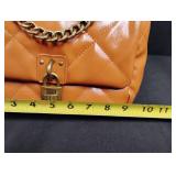 Orange Quilted Mini Handbag with Gold Chain