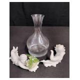 Vintage Glass Decanter with Porcelain Angel Figurines