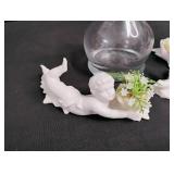 Vintage Glass Decanter with Porcelain Angel Figurines