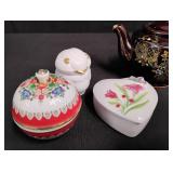 Vintage Asian Tea Set with Brown Teapot and Porcelain Trinket Boxes