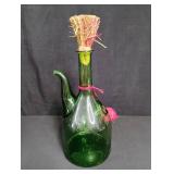 Vintage Green Glass Wine Decanter with Straw Stopper