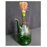 Vintage Green Glass Wine Decanter with Straw Stopper