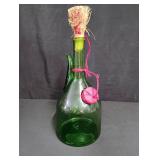 Vintage Green Glass Wine Decanter with Straw Stopper
