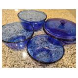 Cobalt Blue Glass Bowls Set and Covered Casserole Dish.
