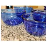 Cobalt Blue Glass Bowls Set and Covered Casserole Dish.