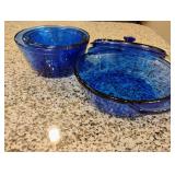 Cobalt Blue Glass Bowls Set and Covered Casserole Dish.