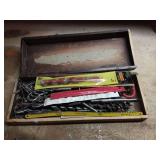 Vintage Wooden Tool Box with Drill Bits