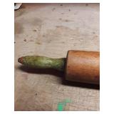 Vintage Wooden Rolling Pin with Green Painted Handles