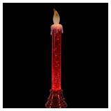 Red LED Glittered Flameless Christmas Candle Lamp - 9.25 Inch - Retail: $50