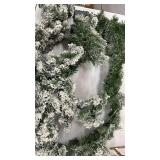 1 9â Pre-Lit Snow Flocked Christmas Garland with Warm White LED lights with timer - Retail: $25