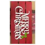 Merry Christmas Decorative Wooden Tree Collar with Holly - Retail: $29