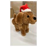 Animated Christmas Plush Brown Dog with Santa Hat, sings âWe wish you a Merry Christmasâ - Retail: $12