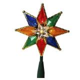 Northlight 8\" Multi-Color Mosaic 8-Point Star Christmas Tree Topper - Clear Lights - Retail: $60