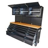 Hyxion 72 Inch 15 Drawers Tool Chest With Up Cabinet & Pegboard - HTC7218PC