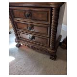 Davis International Bedroom Suite Victorian Carved Wood Queen Bed Frame, Nightstand, Tall dresser, Dressing Console with attached mirror