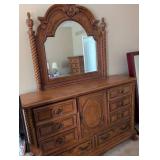 Davis International Bedroom Suite Victorian Carved Wood Queen Bed Frame, Nightstand, Tall dresser, Dressing Console with attached mirror