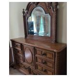 Davis International Bedroom Suite Victorian Carved Wood Queen Bed Frame, Nightstand, Tall dresser, Dressing Console with attached mirror