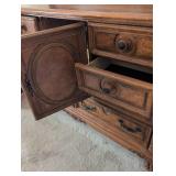 Davis International Bedroom Suite Victorian Carved Wood Queen Bed Frame, Nightstand, Tall dresser, Dressing Console with attached mirror