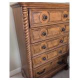 Davis International Bedroom Suite Victorian Carved Wood Queen Bed Frame, Nightstand, Tall dresser, Dressing Console with attached mirror