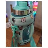 Mint Green Dog Pattern Water Bottle with Strap