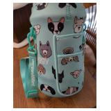 Mint Green Dog Pattern Water Bottle with Strap