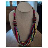 Colorful Multi-Strand Wooden Disc Necklace