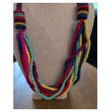 Colorful Multi-Strand Wooden Disc Necklace