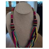 Colorful Multi-Strand Wooden Disc Necklace