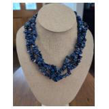 Vintage Lapis Lazuli Chip Bead Necklace with Silver Filigree Clasp