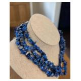 Vintage Lapis Lazuli Chip Bead Necklace with Silver Filigree Clasp