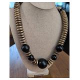 Vintage Metal and Black Bead Statement Necklace