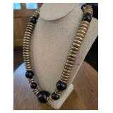 Vintage Metal and Black Bead Statement Necklace