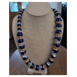Elegant Navy Blue and Mixed Metal Beaded Necklace