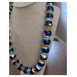 Elegant Navy Blue and Mixed Metal Beaded Necklace