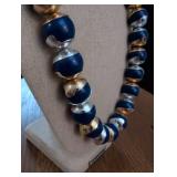 Elegant Navy Blue and Mixed Metal Beaded Necklace