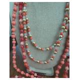 Vintage Coral and Gold Beaded Necklace with Enamel Clasp