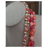 Vintage Coral and Gold Beaded Necklace with Enamel Clasp