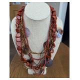 Kenneth Jay Lane Multi-Strand Red Jasper and Shell Statement Necklace
