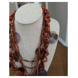 Kenneth Jay Lane Multi-Strand Red Jasper and Shell Statement Necklace