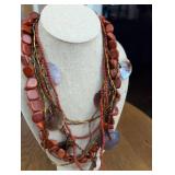 Kenneth Jay Lane Multi-Strand Red Jasper and Shell Statement Necklace