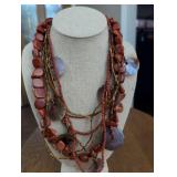 Kenneth Jay Lane Multi-Strand Red Jasper and Shell Statement Necklace