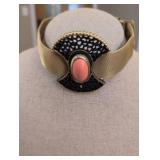 Vintage Gold Mesh Bracelet with Coral Accent