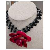 Vintage Style Red Rose and Black Crystal Necklace