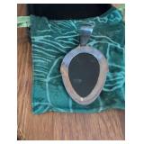 Vintage Art Deco Black Glass Face Pendant with Rhinestone Crown