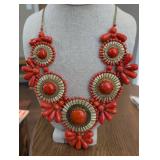 Vintage Coral Red Statement Necklace