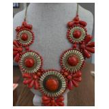 Vintage Coral Red Statement Necklace