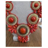 Vintage Coral Red Statement Necklace